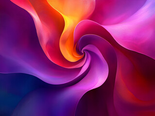 Abstract swirling colors, vibrant fluid shapes, purple orange and pink hues, dynamic curved forms, psychedelic art, smooth gradients, spiral pattern, high contrast, digital painting, colorful vortex.