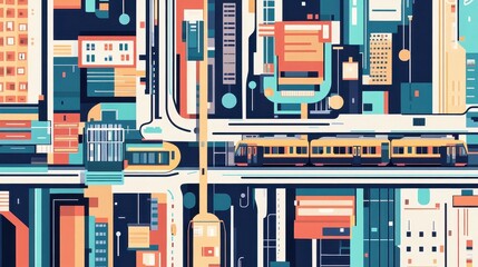Public transit map flat design front view urban planning animation. 