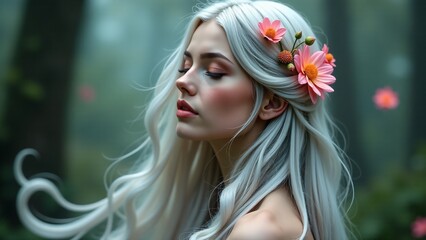 Fototapeta premium Woman Portrait With Flowers In Hair