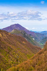 Fototapeta premium Tuc de l’Adosse Mountain from the Ars Waterfall in Haut-Couserans, Ariège