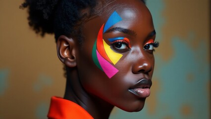 Fototapeta premium Woman Portrait With Rainbow Face Paint