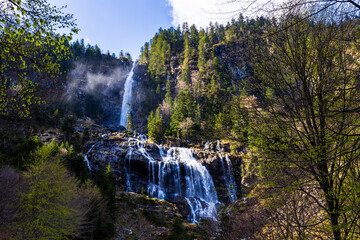 Ars Waterfall, swollen by the melting spring snow, in the Pyrenees region of Haut-Couserans, Ariège