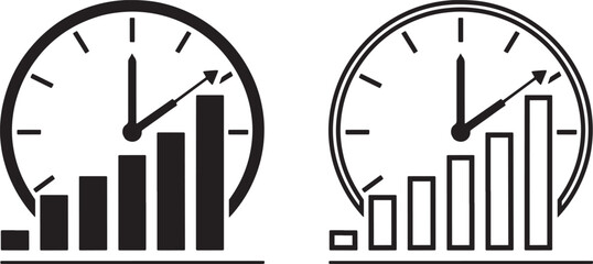 Time Is Money And Business Growth Vector Illustration Line Art