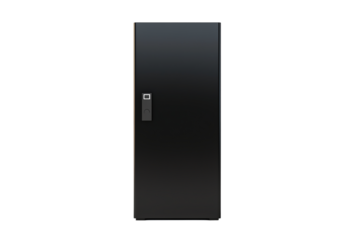 A sleek, modern black door with a rectangular handle and integrated lock.