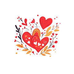 Romantic Red Hearts with Floral Design Valentine's Day Illustration