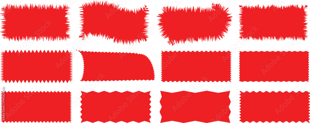 Fototapete set of red and white hearts zig zag edge shape. jagged rectangle, circle, oval elements set. zigzag 
