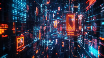 Abstract digital data stream, glowing lines, futuristic technology.