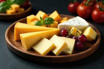 Elegant cheese platter, gourmet selection, dairy, food photography, studio shot