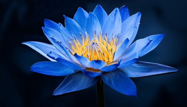 single flower of blue lotus on dark background lotus or water lily flower is a symbol of purity in buddhism