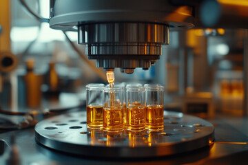 Microscope magnifying a glass of liquid.