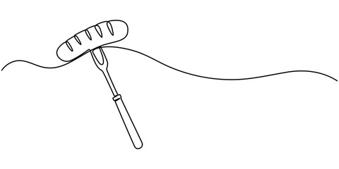 Raw beef brisket flat steak on fork with place for text, continuous one line drawing, Steak on a Fork.