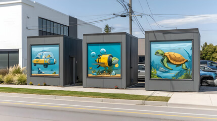 remix of local street murals glowing with animated digital life