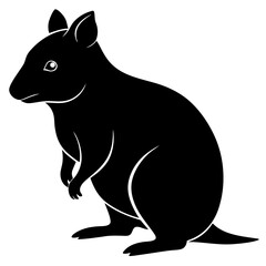 Silhouette of a quokka, an Australian marsupial, in black and white illustration