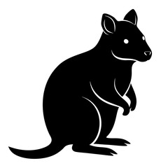 Silhouette of a quokka, an Australian marsupial, in black and white illustration