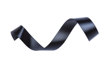 A shiny, curved black ribbon forms a smooth, flowing wave shape.