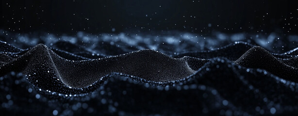 Mesmerizing abstract representation of optimization processes with dark waves and sparkling particles, creating sense of depth