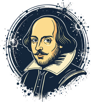 bust of Shakespeare against the backdrop of the night starry sky