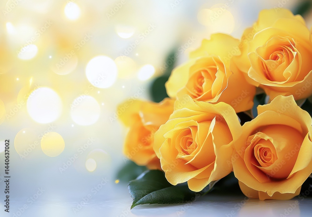 Aufkleber beautiful bouquet of vibrant yellow roses with soft bokeh background creating an enchanting and chee