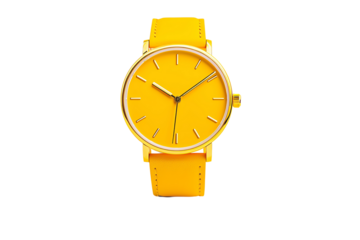 Bright yellow wristwatch with a minimalist design and simple hour markers.