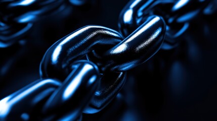Close-up view of a shiny blue metal chain link against a dark background, emphasizing strength and connection
