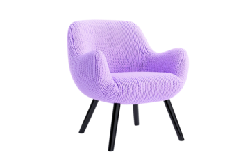 A modern armchair with a textured purple design and black angled legs.