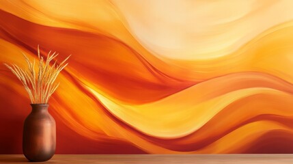 Abstract warm-toned wallpaper with rich shades of deep terracotta, mustard yellow, and burnt orange, flowing into each other in soft, organic waves. 