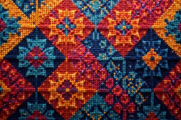 Geometric tapestry wallpaper with bold, vibrant colors and intricate details , room, background