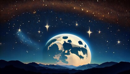 Naklejka premium falling stars moon photoshop overlays night sky illustration starry sky milky way moon