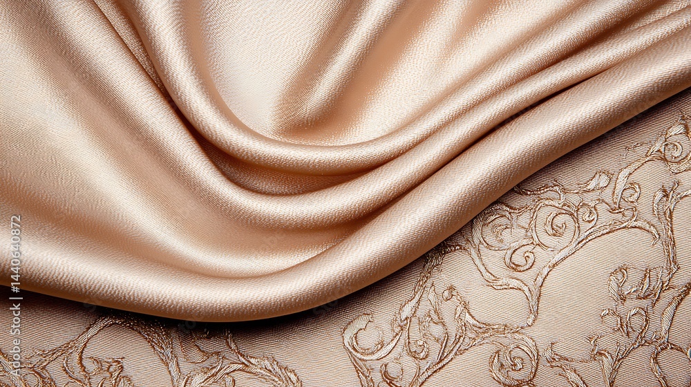 Poster elegant golden fabric folds with subtle patterns, ideal for backgrounds and textured designs and cre