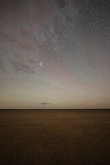 Open desert landscape topped by starry sky