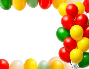 balloons up red green yellow on a white background with a place for the text postcard