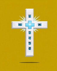 Obraz premium Decorative Religious Cross with Light Effect on a Bright Yellow Background