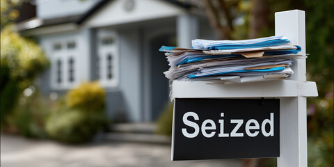 Seized sign document paper house outdoor legal foreclosure property real estate