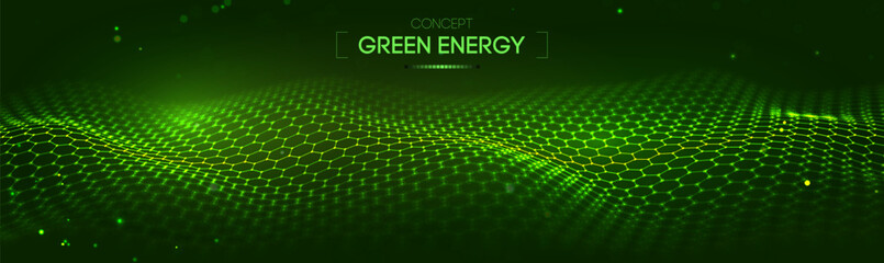 Background green abstract tech futuristic energy blue pattern digital. Light texture science AI cyber graphic banner. Data stream wave connection environment innovation. © RDVector