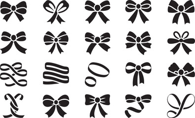 Fototapeta premium Collection of Bow and Ribbon Silhouette Icons in Black Vector Style for Gifts, Decorations, and Packaging Designs