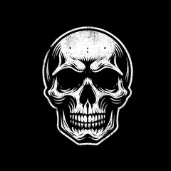 Stylized Skull Head Art in Grunge Style, Black and White