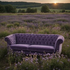 A soft violet sofa in a field of wildflowers.