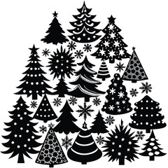 "Christmas Tree Silhouette Vector Collection in Minimalist and Festive Styles for Holiday Design Projects"