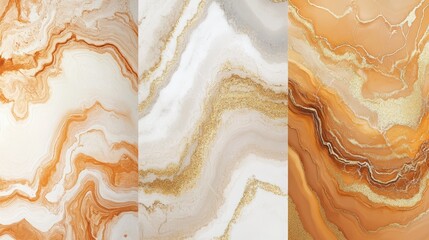 Earthy marble textures in rich caramel, deep ochre, and creamy ivory with soft, flowing veins of gold. 
