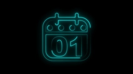 Neon calendar illustration of the 1st day of the month.