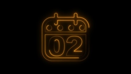 Neon calendar illustration of the 2nd day of the month.