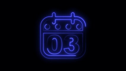 Neon calendar illustration of the 3rd day of the month.