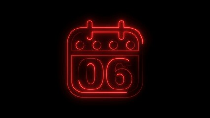 Neon calendar illustration of the 6th day of the month.