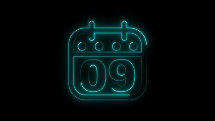 Neon calendar illustration of the 9th day of the month.