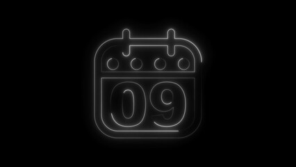 Neon calendar illustration of the 9th day of the month.