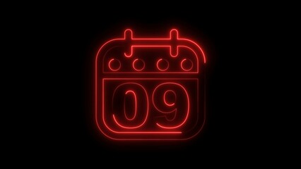 Neon calendar illustration of the 9th day of the month.