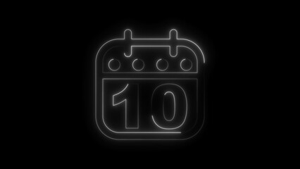 Neon calendar illustration of the 10th day of the month.