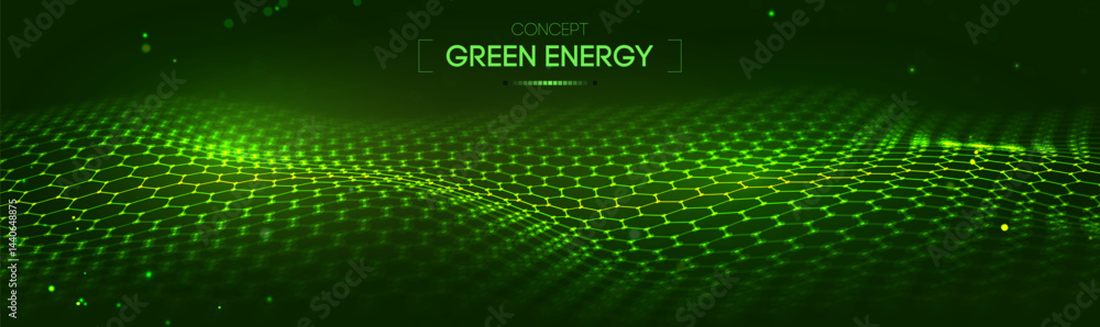 Poster background green hexagon abstract tech futuristic energy blue pattern. digital science ai vector net