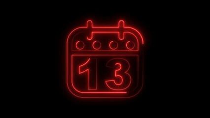 Neon calendar illustration of the 13th day of the month.