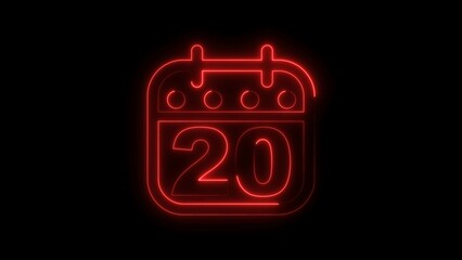 Neon calendar illustration of the 20th day of the month.